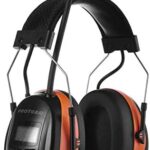 PROTEAR Protección Auditiva Recargable con Bluetooth/FM/Am Radio y micrófono integrado, reducción de ruido, para industria, construcción y aserradero - SNR 30 dB (Naranja)