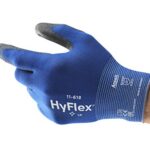 Ansell HyFlex 11-618 Guantes de Trabajo Extra Finos, Revestimento de Poliuretano Antislizante, Alta Precisión Táctil, Protección Mecánica y Seguridad Industrial, Azul, Talla M (1 Par)