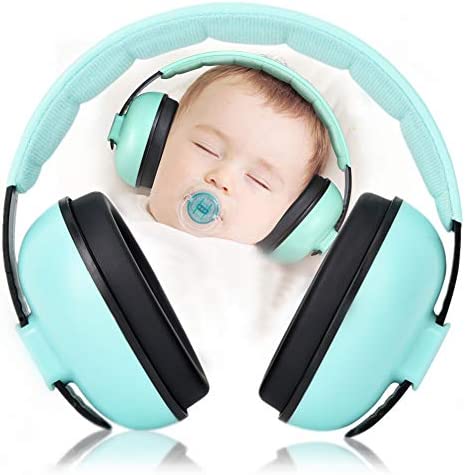 Orejeras con ruido de ruido Reducción de ruido Protección para los oídos Defensores Protección auditiva 25dB NRR Auriculares con sonido para bebés(17 * 16 * 8cm-Verde)