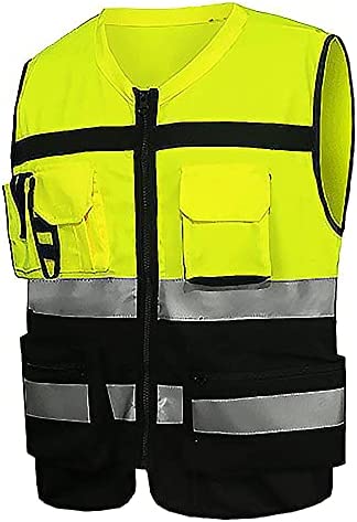 SENRISE Chalecos reflectantes de alta visibilidad, Chaleco de seguridad para contratista de trabajo de seguridad reflectante de 2 bandas, Chaleco de trabajo al aire libre (1 paquete, amarillo)